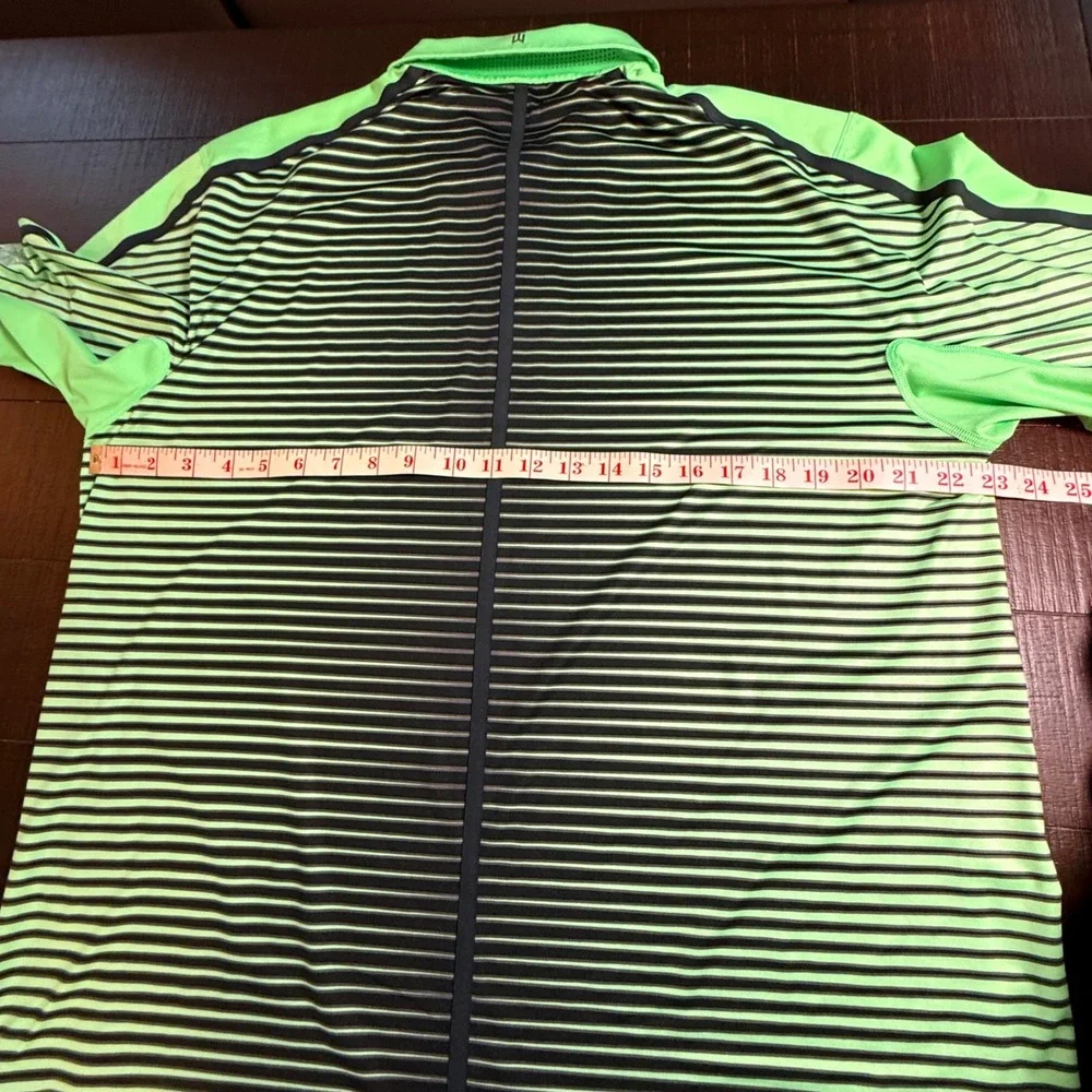 Nike Golf Tiger Woods‎ Collection Polo Shirt Mens L Green Black Stripe Dri-FIT